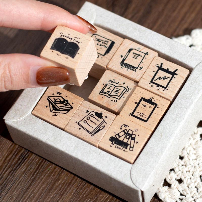 Scatola Set di Sigilli in Legno Stile di Vita Raffinato e Scintillante Tè Retro Versatile Vita Quotidiana Pratico Timbro per Stampa per Diario Manuale