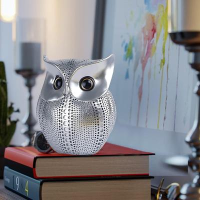 Modern Classy Lucky Owl Resin Art Figure Showpiece (Silver), 1 Piece