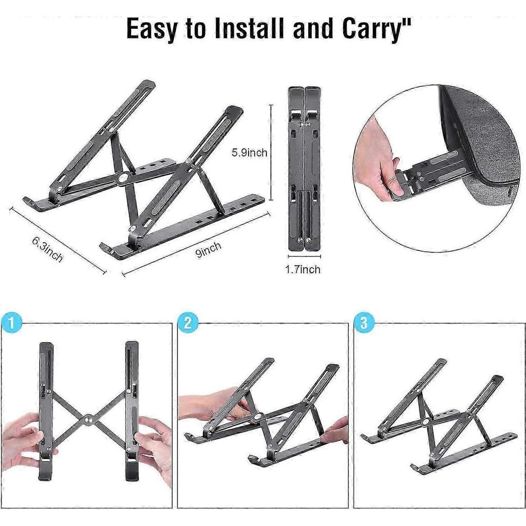 Adjustable Foldable Aluminum Laptop Stand - Ergonomic Portable Notebook Riser for Desk & Travel Height Alignment