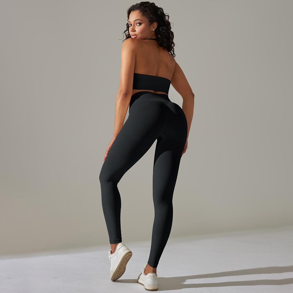 European and American seamless back neck sports underwear yoga suit fitness bra yoga pants two-piece set women