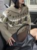 Women's Fair Isle Color-Block Zip-Up Sweater Coat: Autumn/Winter, Loose Fit, Flaw-Covering, Slimming, Soft & Cozy Knit Cardigan