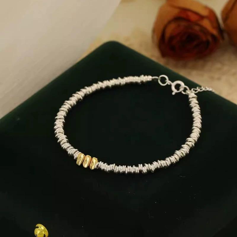 PANJBJ 925 Sterling Silver Irregular Geometry Texture Bangle Bracelet for Women Girl Minimalism Jewelry Gift Dropshipping