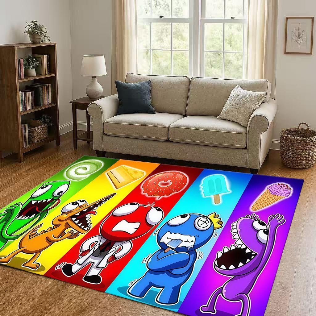 3D R Rainbow Friends Game Cartoon Living Room Non Slip Area Rug Carpet for Bedroom Playroom Sofa,Easy Clean Home Decor Doormat