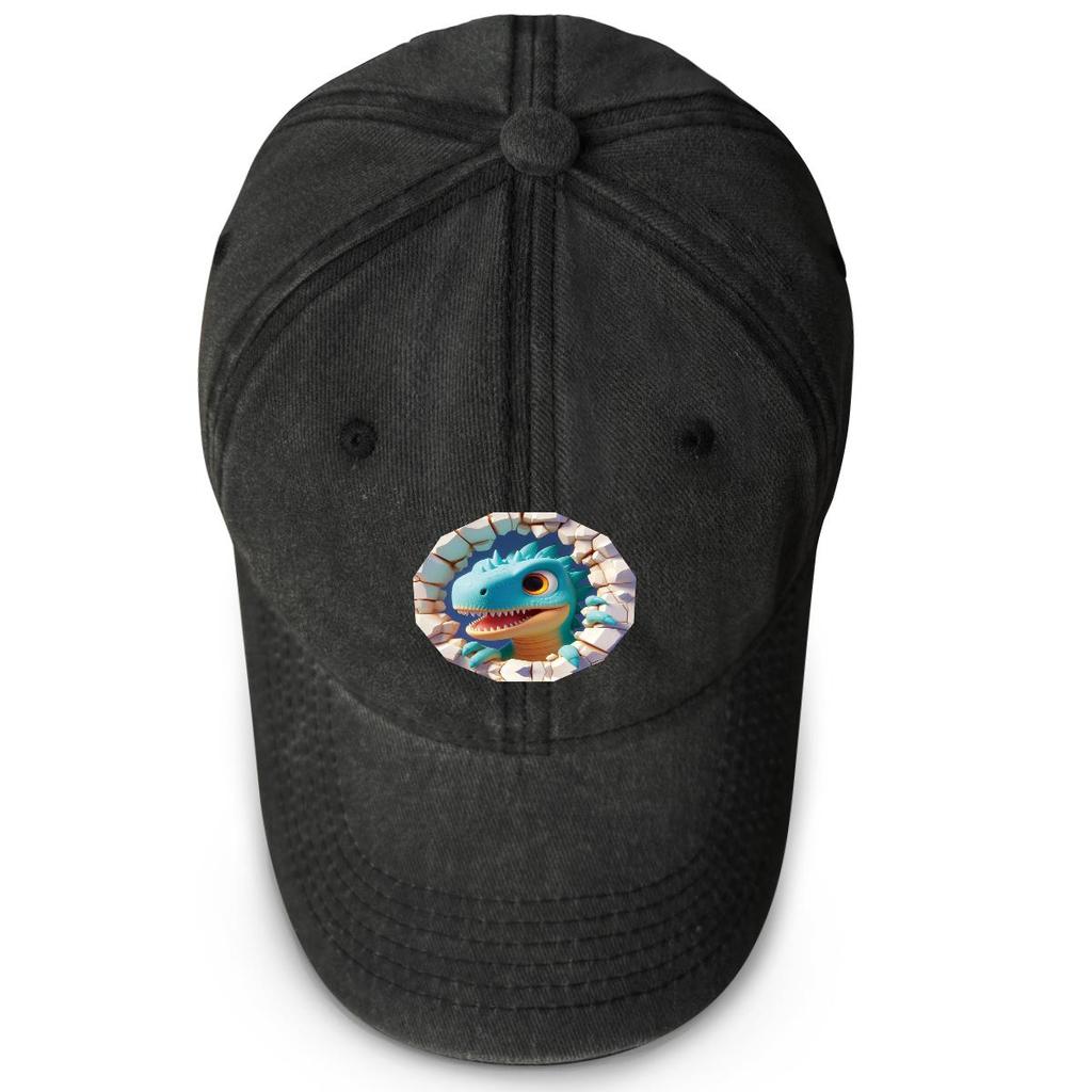 Cartoon Dinosaur Print Snapback Sun Hat, Animal Dad Hat Cozy Sun Protective Slouchy Vintage-Inspired Adjustable Baseball Cap