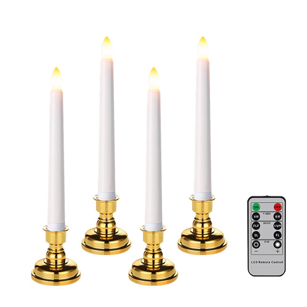 

Светодиодная свеча с таймером дистанционного управления и подсвечником, пылающие, мерцающие оконные свечи, рождественские украшения, лампа-свеча
