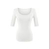 U-neck slightly transparent medium-sleeved T-shirt women's summer new American Spice Girl style solid color sexy slim-fitting bottoming shirt top