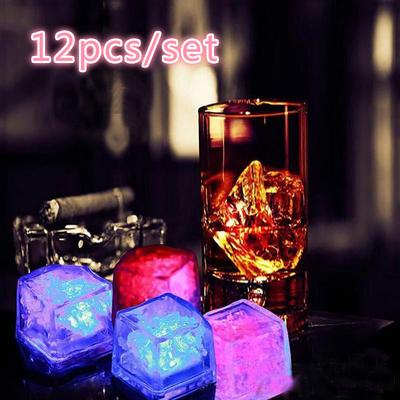 12Pcs LED Ice Cubes Color Changing Decor Flash Lights Sensor