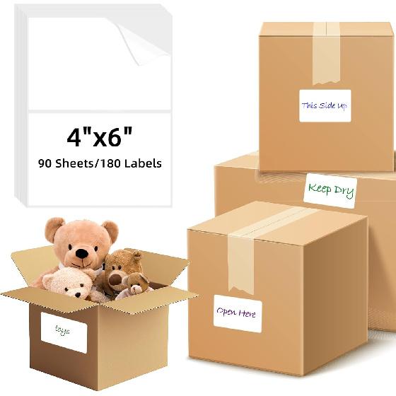 180 Pcs 4"x6" Large Moving Labels for Boxes, White Writable Stickers for Storage B & Organization, Blank Moving Boxes Labels for Kitchen, Home &
