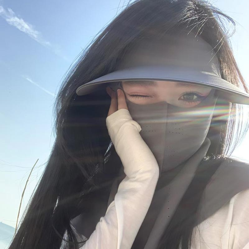 Empty top hat women's removable ice silk sunscreen mask summer full face sunscreen hat