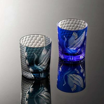 New Japanese Edo Kiriko Pine Crane Whiskey Glass Manual Carving Old Fashioned Whisky Tumbler Work Of Art Wine Cup Brandy Snifter