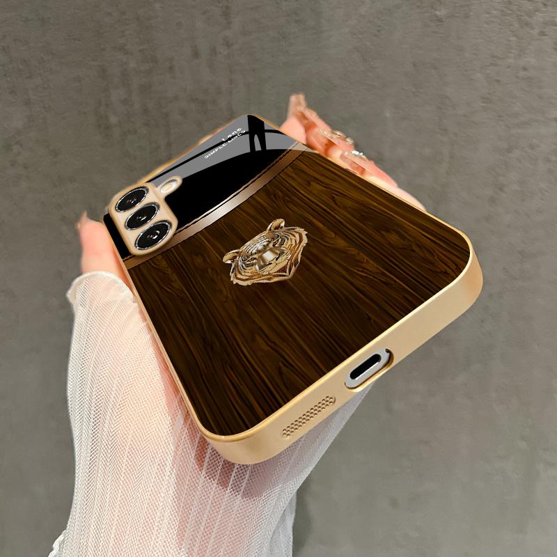 Gold Tiger Relief Pattern 2D Phone Case for Samsung S26 S25 S24 S23 S22 S21 S20 A56 A36 A16 - Golden Glass Protective Cover