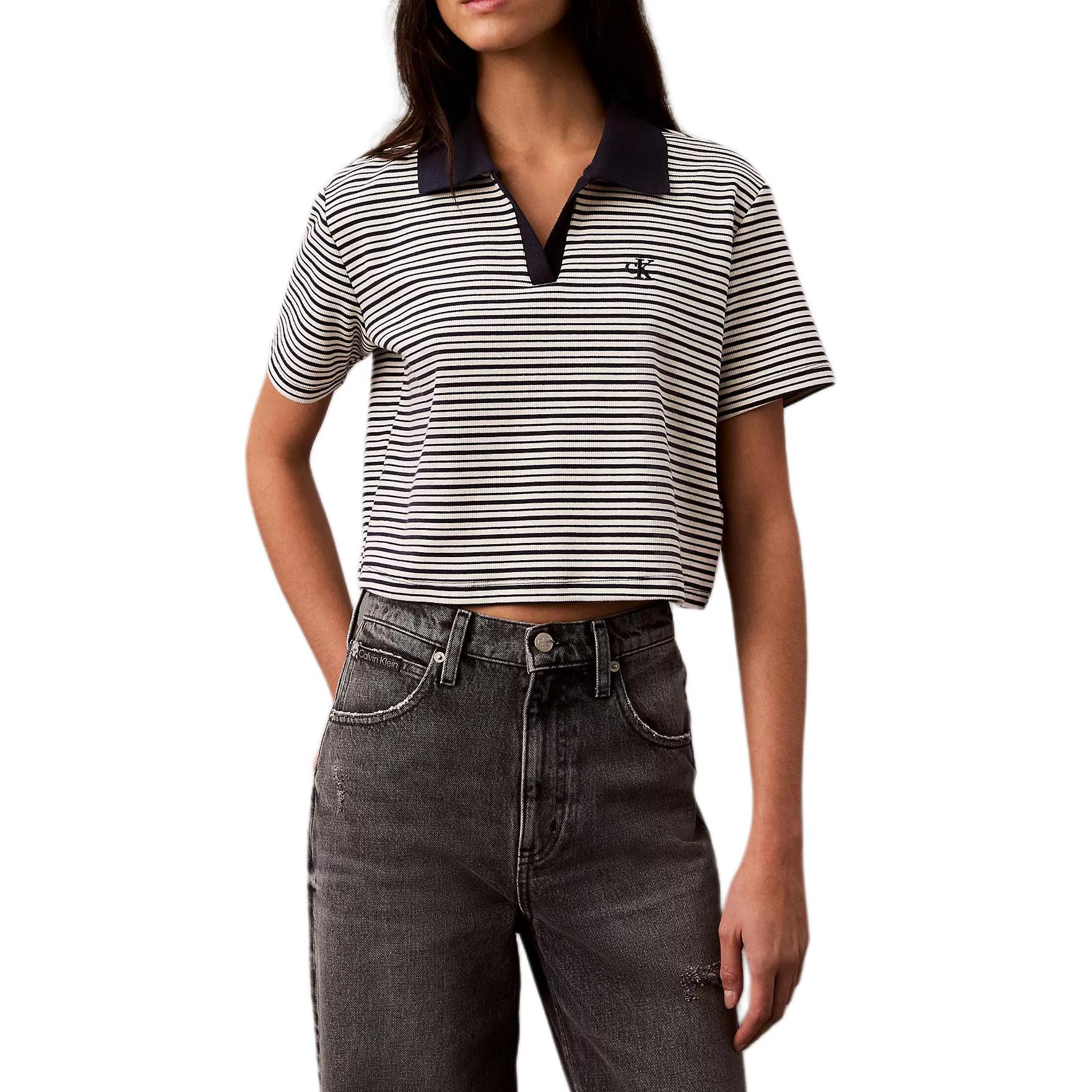 

Calvin Klein Soft Breathable Comfortable Short Sleeve Polo Shirt Women tops Blue Striped 47AB206-410 XL