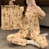 Pajamas Women'S Spring And Summer Short-Sleeved Trousers Three-Piece Set Cute Girl Loungewear