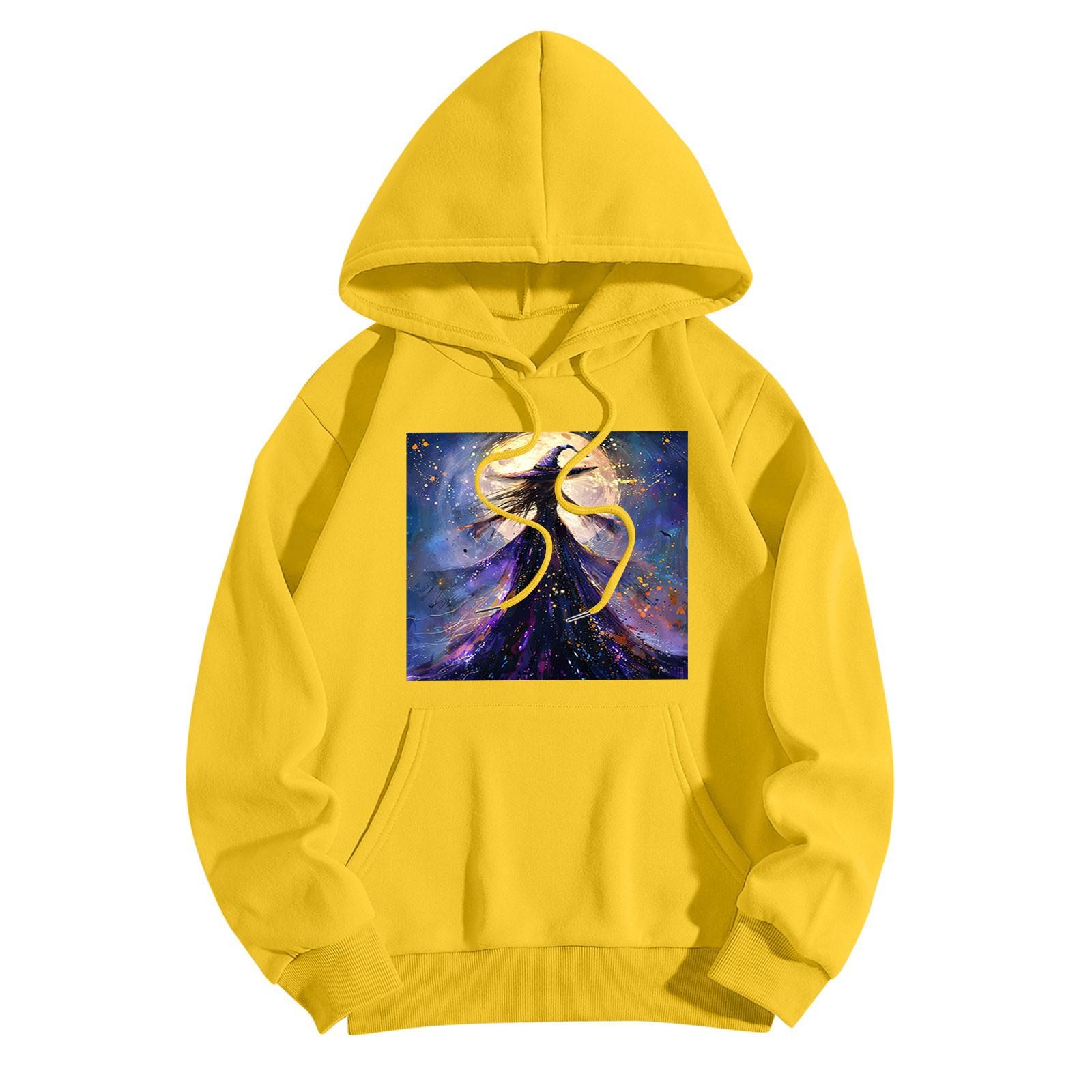 

Толстовки для девочек-подростков с длинным рукавом и принтом, повседневные толстовки с графическим принтом, пуловер на шнурке, симпатичная толстовка большого размера XXXL жёлтый