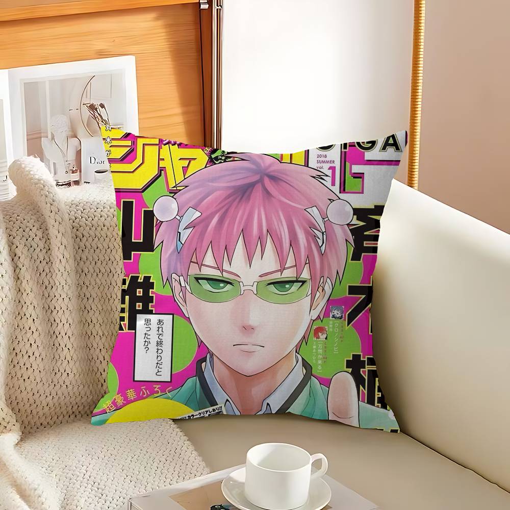 Popular Japanese Anime Saiki Kusuo Cushion Cover Polyester Sofa Cushions Decorative Throw Pillows Home Decoration Pillowcover