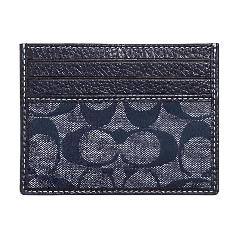 COACH Card Case 10 Classic Presbyopia Fabric and Cow Leather Document Case Card Holder Mini Women s Denim Color коричневый