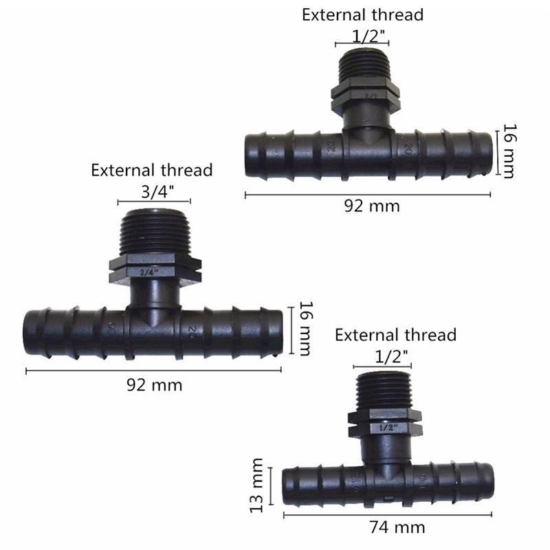 Hose Barbed Tee Connectors with Threaded Agriculture Irrigation Connections To DN16 DN20 Garden Hose Splitter 5 Pcs