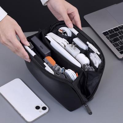 Electronic Accessories Bag Multi-Compartment Travel Tech Accessories Pouch Waterproof Faux Leather Pouch Organizer for Cables Chargers Power Banks
