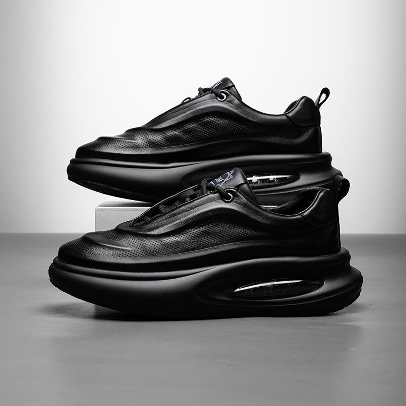 2025 Direct Supply Dad Shoes Men's Casual Versatile Breathable Leather Shoes Thick-soled Air Cushion Heightening Shoes White Shoes