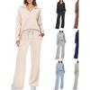 V-neck Drawstring Waist Top & Flared Pants Two-Piece Set