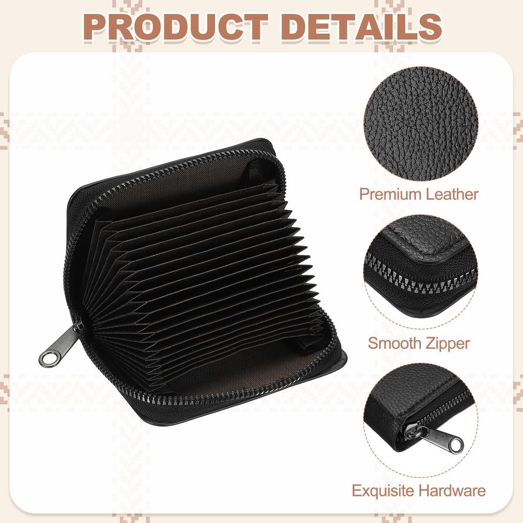 PATIKIL Accordion Credit Card Holder Zipper Wallet, 2-Piece Leather Card Case Organizer with 18 Card Slots for Men and Women, Black (2 Multi-Slots)