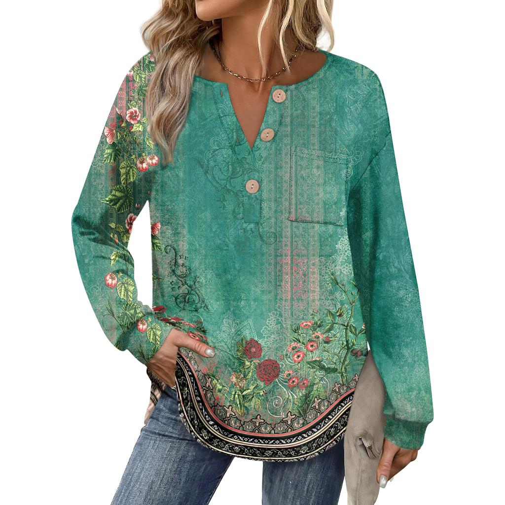 Women's Retro Printed Fashionable Long-sleeved Top