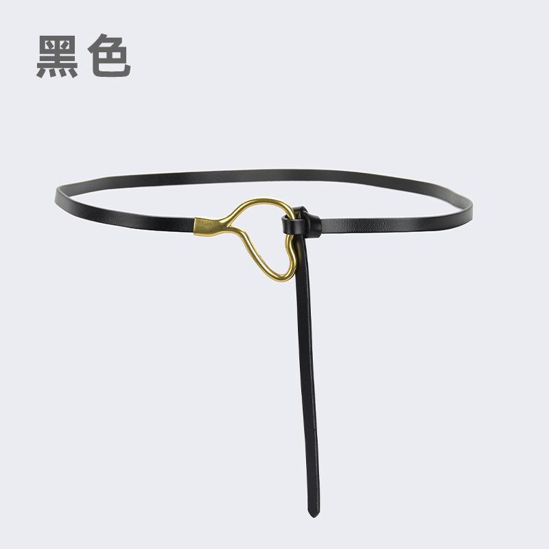 Women'S Leather Belt Knotted Decoration With Dress Shirt Simple Pure Cowhide Thin Belt Trendy