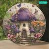 Metal Wall Art Purple Forest Mushroom Hut Round 8x8 Inch Garden Decoration