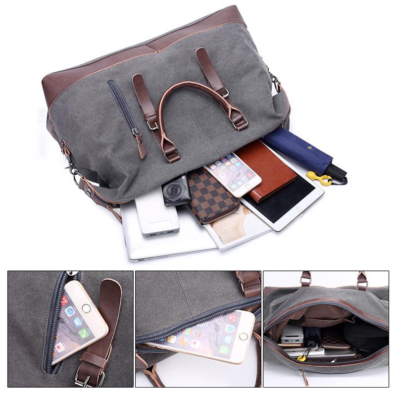 Canvas Leather Travel Carry On Luggage Duffel Travel Tote Large Weekend Overnight Male Bag