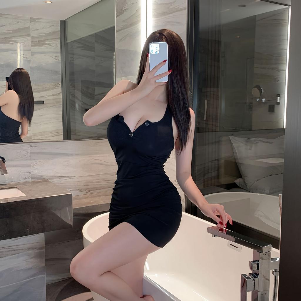 New Milky Pure Desire Sexy Halterneck Open Backpack Hip Skirt Hot Girl Thin Woman Dress