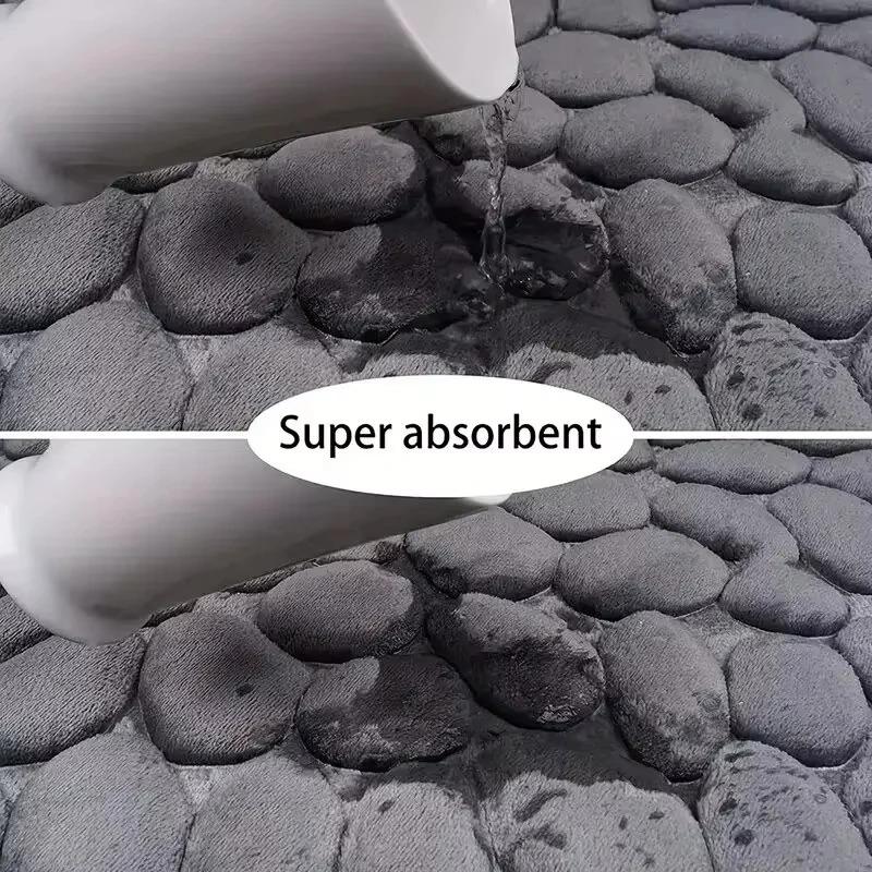 Soft Sponge Bath Mat Non Slip Pebble Pattern Water Absorbent Bathroom Rug Shower Floor Carpet Anti Slip Toilet Mat Home Doorway Quick Dry Safety Mat