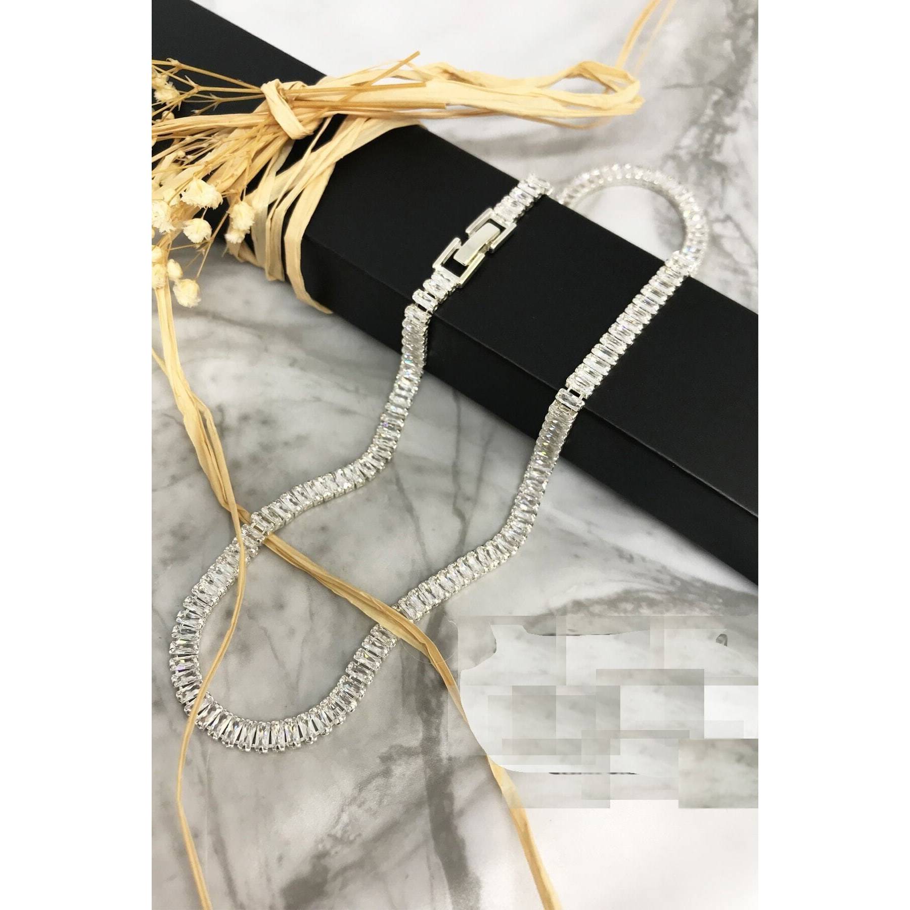 

Baguette Cut Zircon Stone Waterway Necklace 1st Class Necklace Does Not Tarnish Does Not Fade Does Not Turn Yellow 43Cm