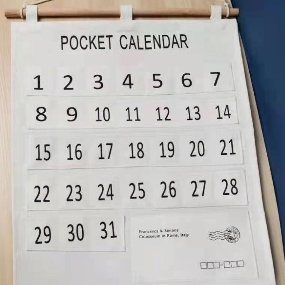 Large Size Calendar Pocket Chart Cotton and Linen Material Numbered Pocket Chart For Home Study