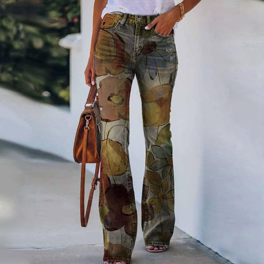 Ladies Casual Wide Leg Pants Straight Leg Pants Beltless High Waist Pants