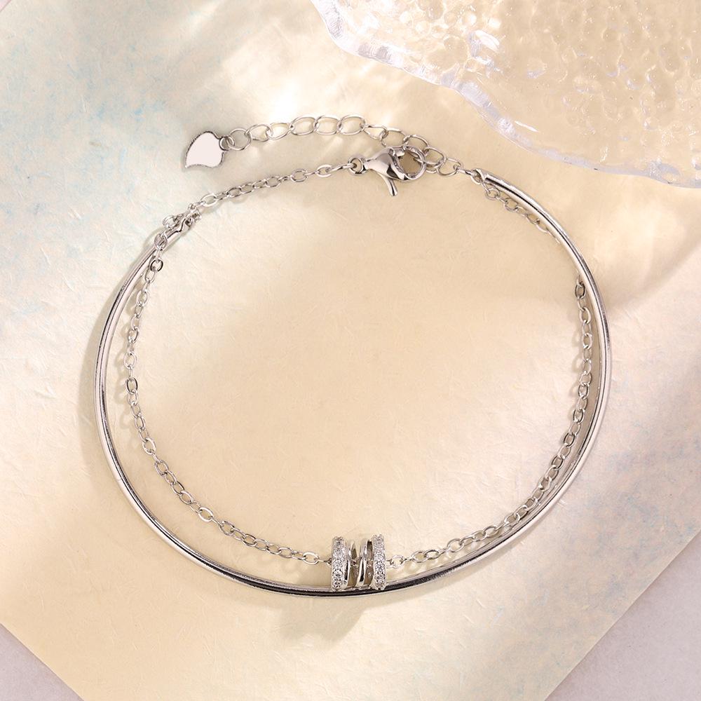 Good Meow Women's Korean Style Double-Layer Zircon Bracelet - Trendy Small Waist Chain