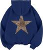 Dames Hooded Sweatshirt met Luipaard- en Sterrenprint, Casual Pullover met Lange Mouwen, Grote Voorraad Beschikbaar