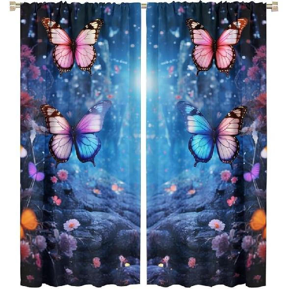 Dream Butterfly Curtain Purple Theme Window Curtain Spring Purple Half Curtain, Girls Room Personality Decorated Beautiful Purple Butterfly Curtain,