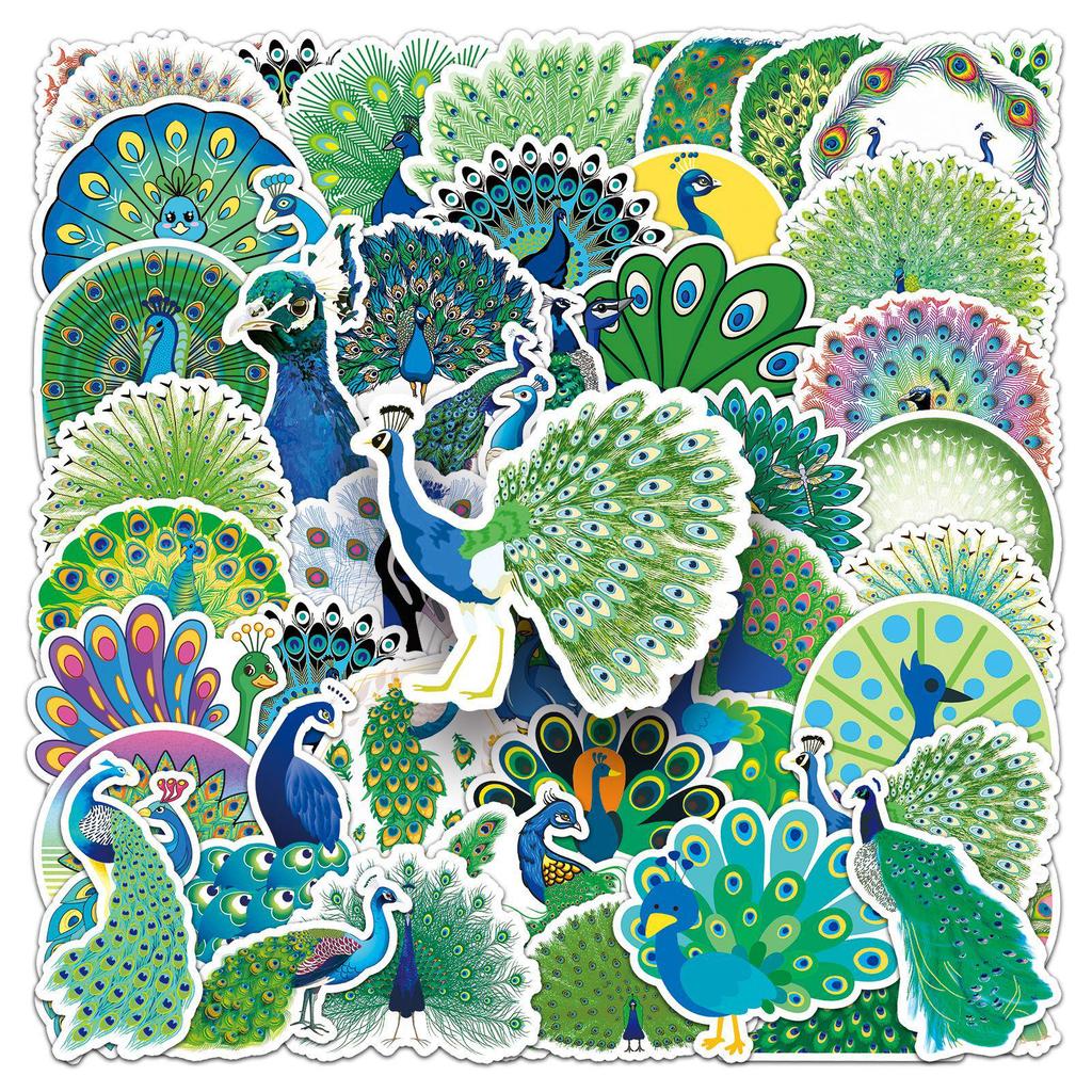 50pcs Peacock Animal Stickers for Skateboards, Luggage, Laptops, Cars, and Motorcycles
