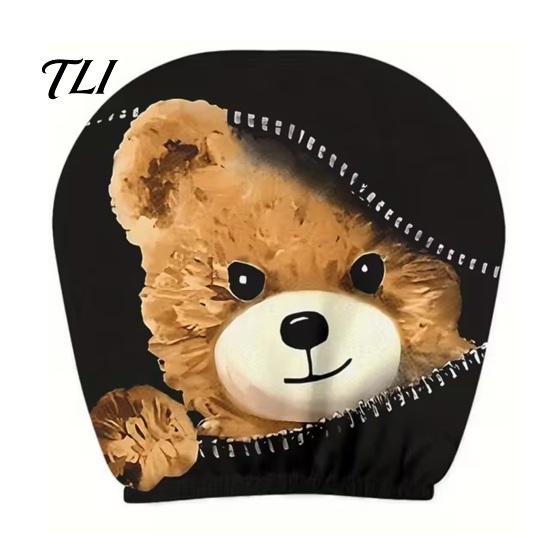 Humorous Car Accessories Zipper Bear Headrest Cover, 2D Flat Print Cute Seat Universal Fit Covers Protector, Breathable Auto Interior Decor