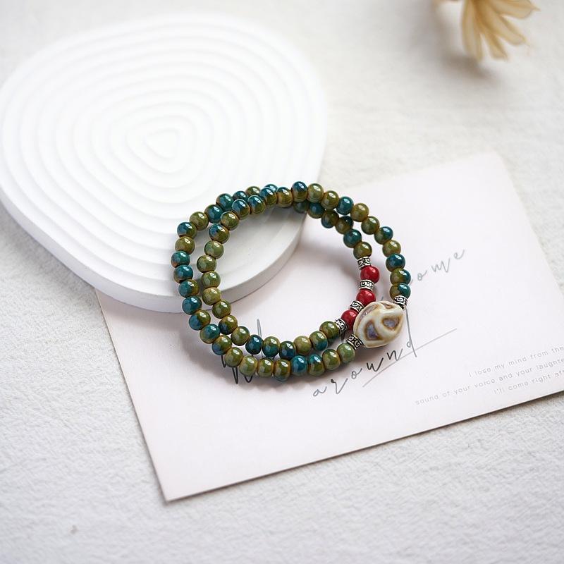 Jingdezhen Ceramic Bracelet New Chinese Style Student Antique Double Circle Beaded Bracelet Jewelry Hand-woven