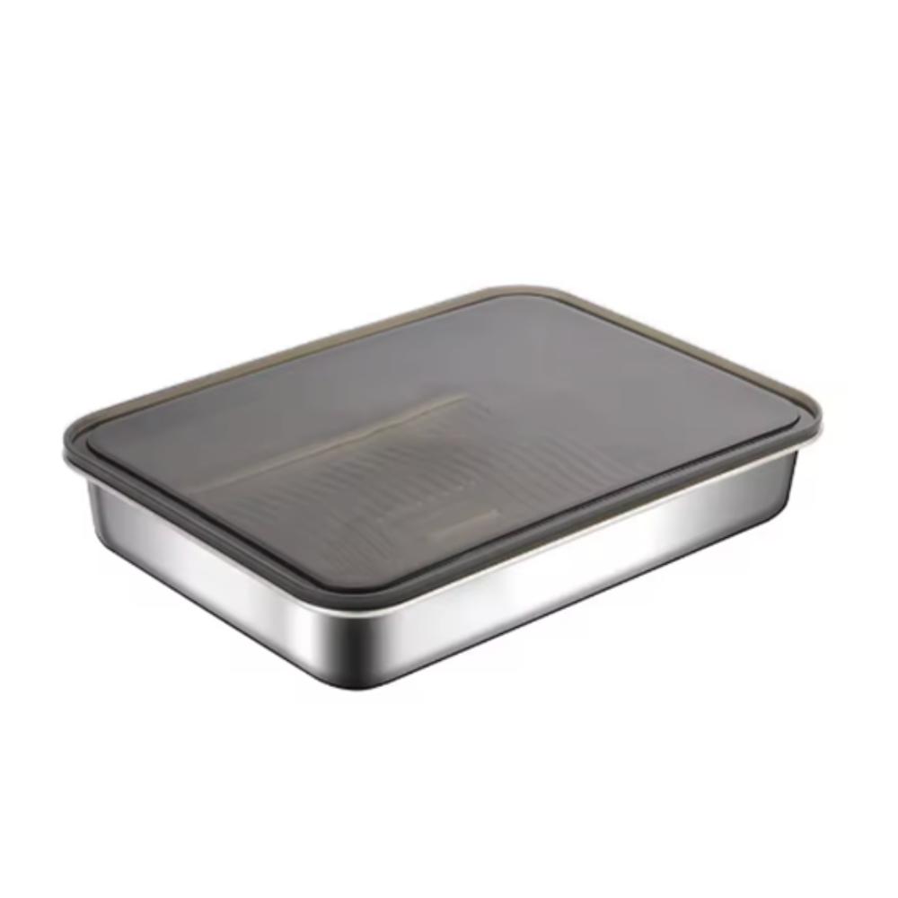 Stainless Steel Food Storage Tray with Plastic Lid Dumplings Box Prep Meal Tray  Refrigerator