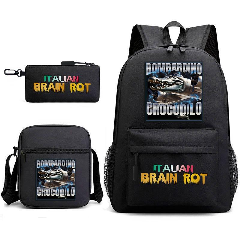 Abstract Foreign Shanhaijing Children's Schoolbag Tongtongsahur Cartoon Primary School Student Backpack Three-piece Set L