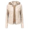 Womens Plus Size Faux Leather Hooded Jacket Warm Casual Short Coat Fall Winter