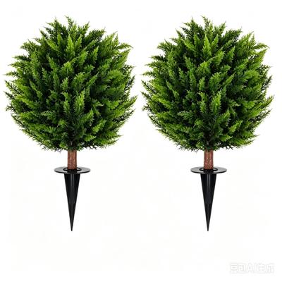 2 Pieces Ball-Shaped Topiary with Ground Spike No-Watering for Office Decoration