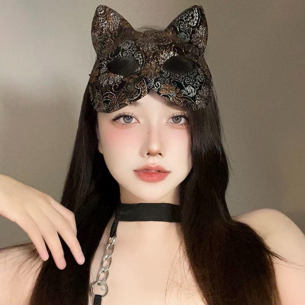 Plastic Cat Face Masks Animal Half Face Mask Funny Halloween Masquerade Mask Makeup Party