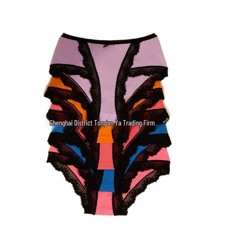 Europeiska och Amerikanska Damers Medelhög Midja Spets Bomulls Trosor - Trendiga, Bekväma, Andningsbara Triangel Briefs