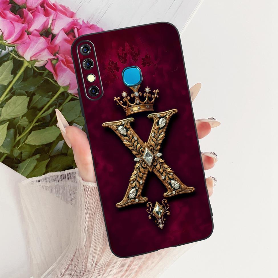 

For Infinix Hot8 X650C X650B X650D Cover For Infinix Hot 8 Case Silicone Luxury Crown 26 Letters 2D Flat Pattern Soft Phone Case Infinix Hot 8