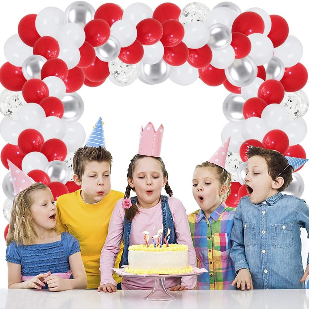 Weiß Rote Luftballons Girlande Metall Silber Konfetti Luftballonbogen Set Weihnachten Geburtstagsparty Hochzeit Babyparty Dekoration Globos