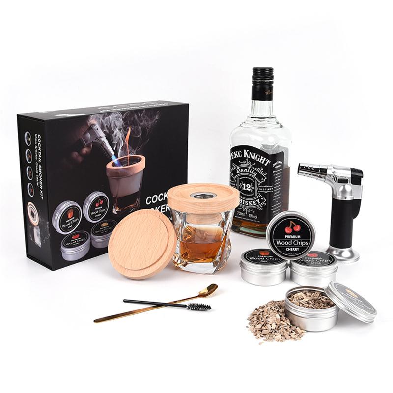 

Набор для курения коктейлей с фонариком, 4 вкуса, древесная щепа, мини-ложка, щетка для бурбона, виски, заварочный аппарат для курильщика