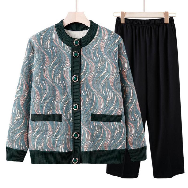 Middle-aged and Old New Mother's Fleece Thickened Cardigan Sweater Grandma Autumn and Winter Knitted Sweater Women's Old Lady Coat